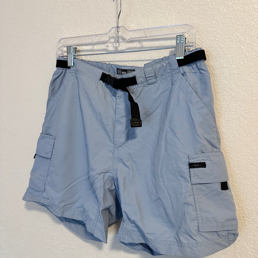 REI Light Blue Cargo UPF Hiking Shorts High Rise Belted Size 12